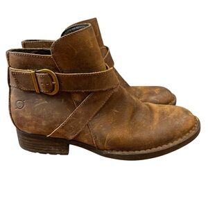 Born Trinculo Distressed Nubuck Brown Leather Zipper Ankle Boots 7M